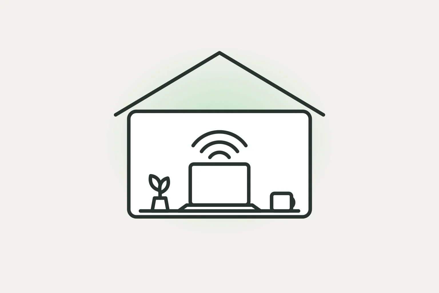 Illustration eines Wohnhauses mit Laptop und WLAN-Symbol