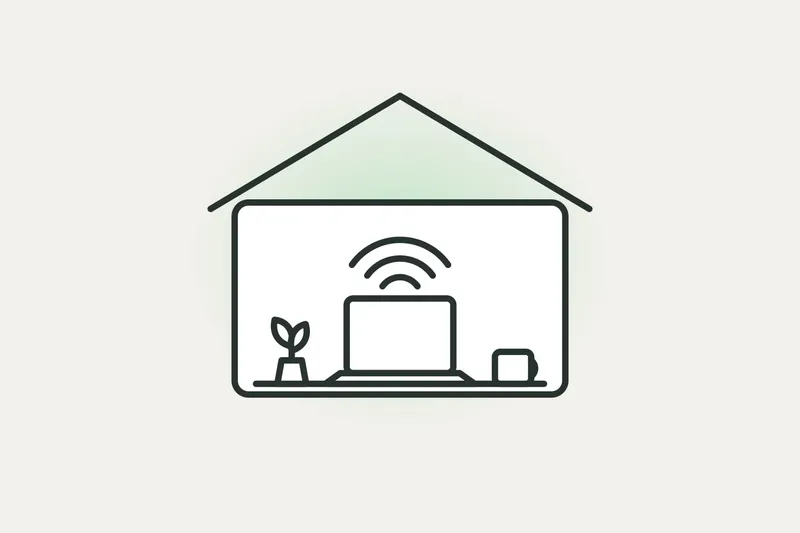 Illustration eines Wohnhauses mit Laptop und WLAN-Symbol